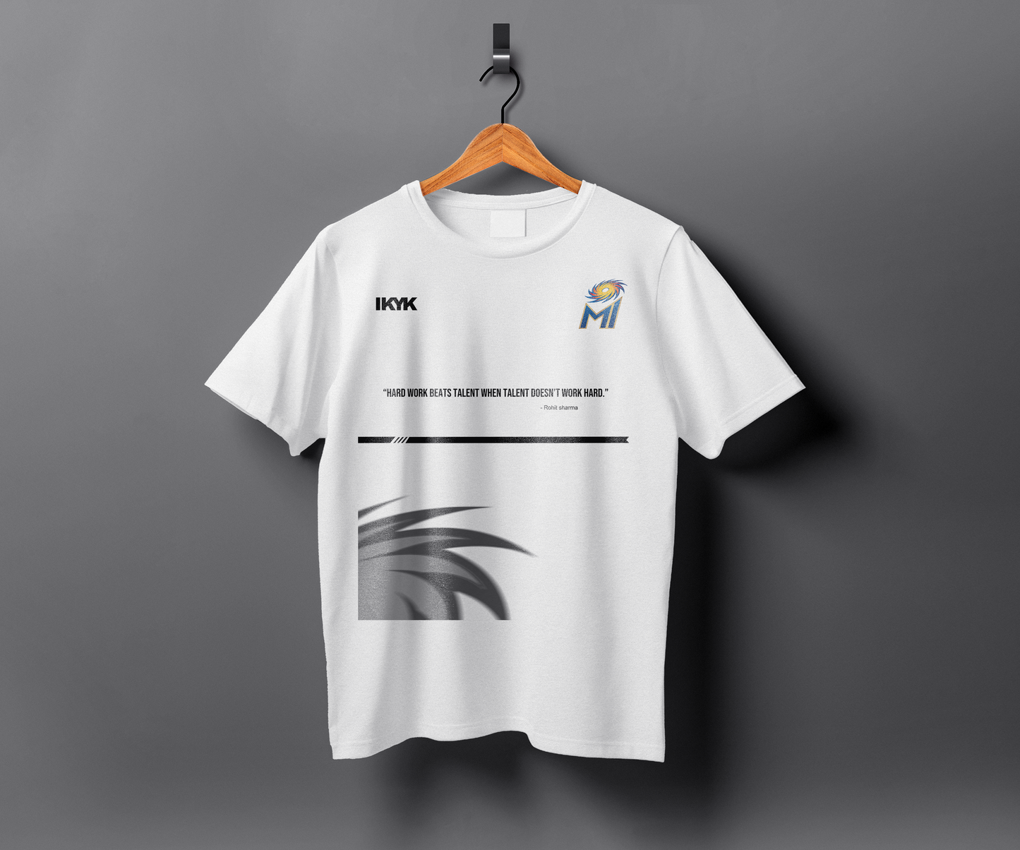 MI White Quote T-Shirt – “Hard Work Beats Talent” by Rohit Sharma